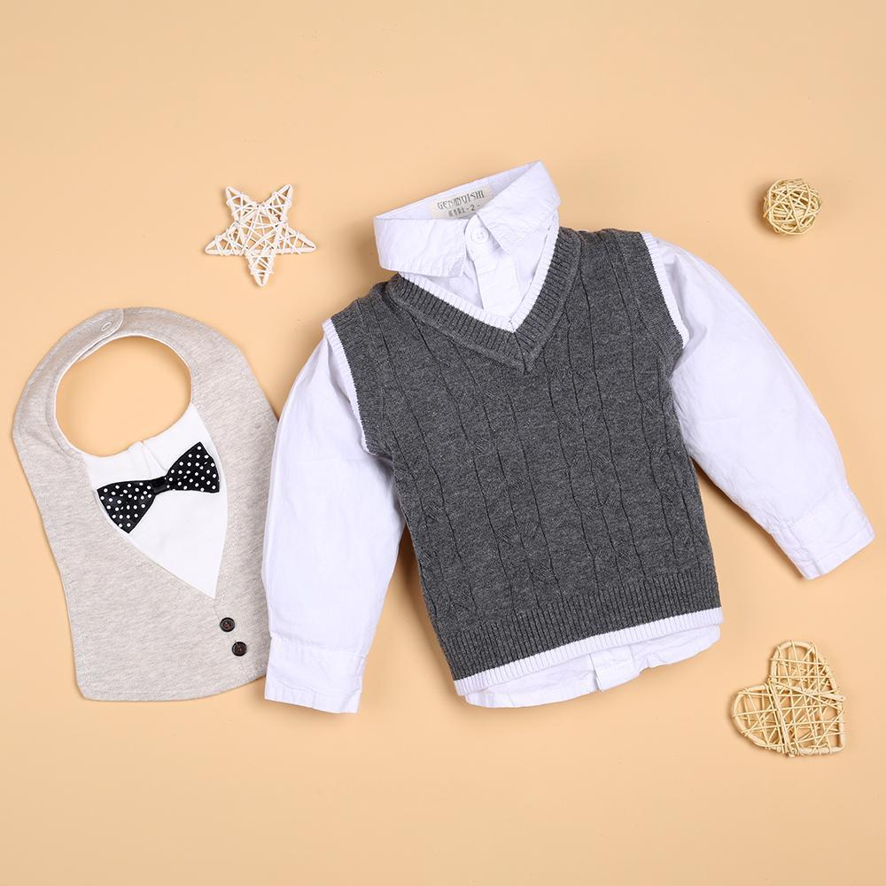 Gentleman Grey knitted vest and shirt set for 22” reborn baby doll boy