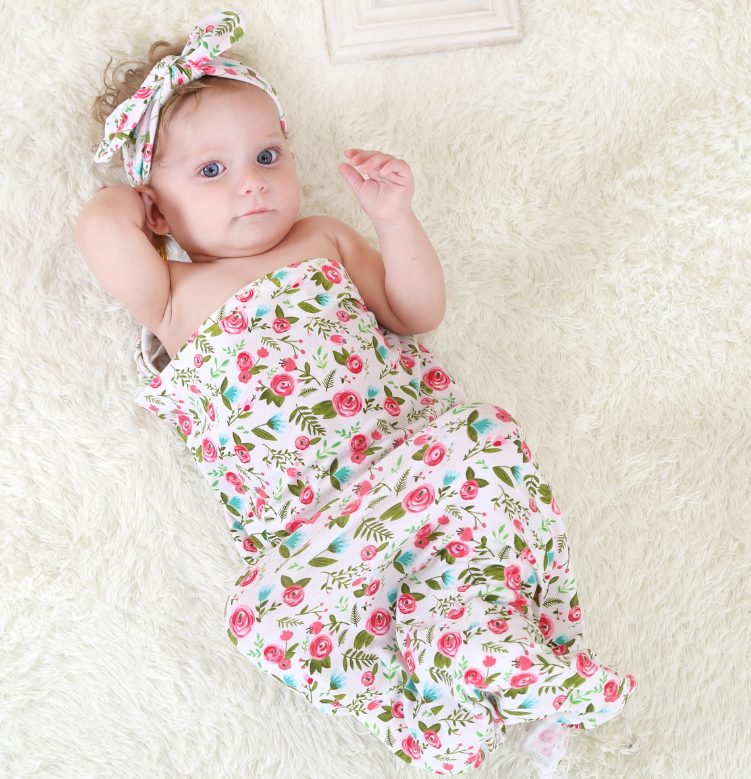 Adorable baby Swaddle Blanket and Headband Set