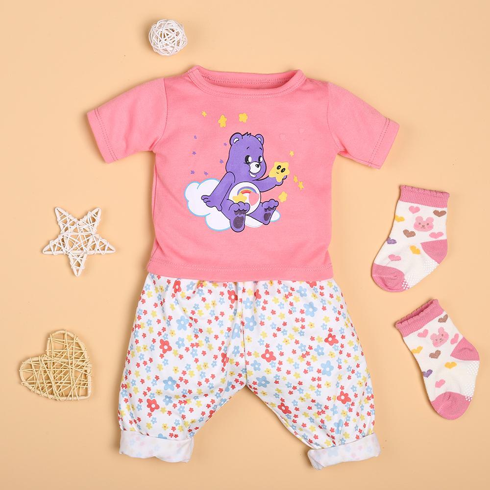 Pink cartoon t-shirt and flower pants set for 22” reborn baby doll girl