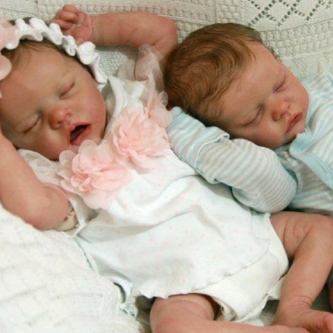 [Realistic Handmade Gifts]17″ Reborn Twins Baby Girl Dolls Molly and Midina