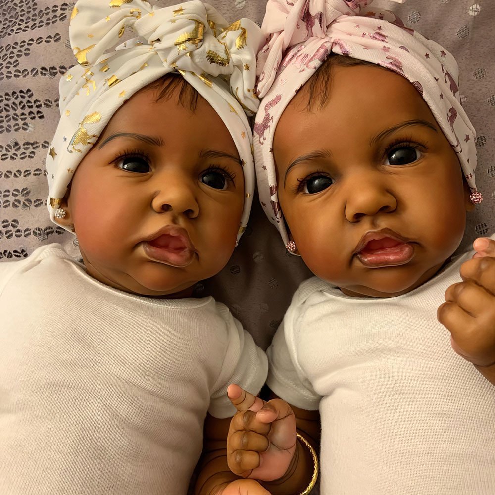[Black Reborn Baby Twins Dolls] Handmade African American 12” Eleanora and Della Silicone Rebirth Baby Doll Girl