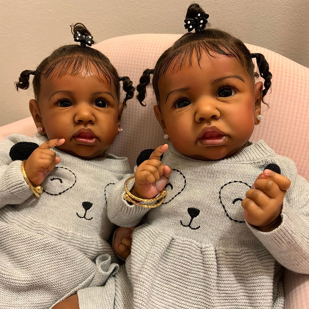 [Black Twins Reborn Girl] Real Life Baby Dolls 12” Emily and Helen Lifelike Realistic Silicone Baby Doll