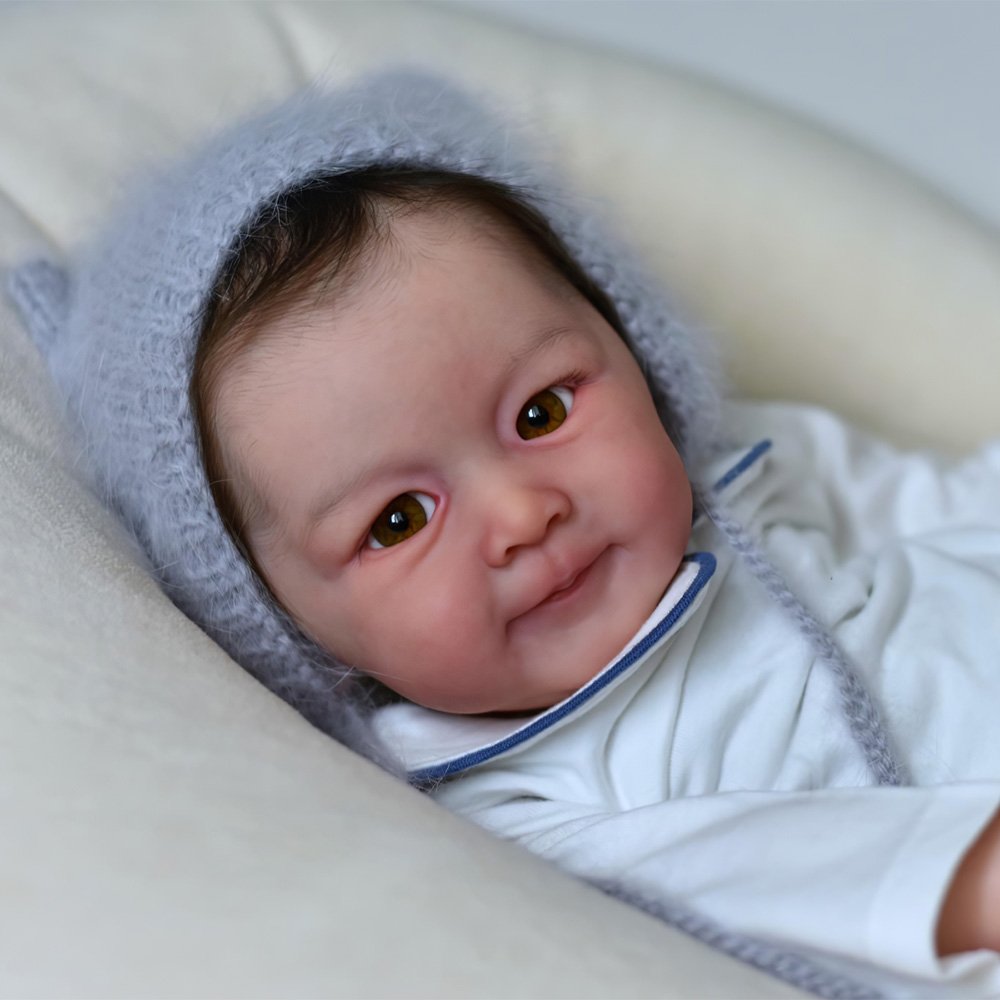 [New Baby Doll Calvin] 20” Eyes Opened Lifelike Handmade Reborn Infant Baby Boy Doll With Brown Hair Unique Rebirth Doll