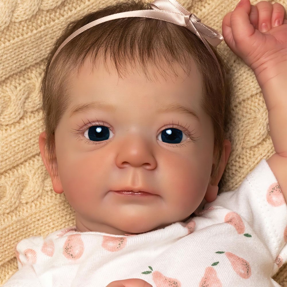 18″ Cloth Body Reborn Baby Doll Awake Newborn Brown Hair Girl With Blue Eyes Named Minas