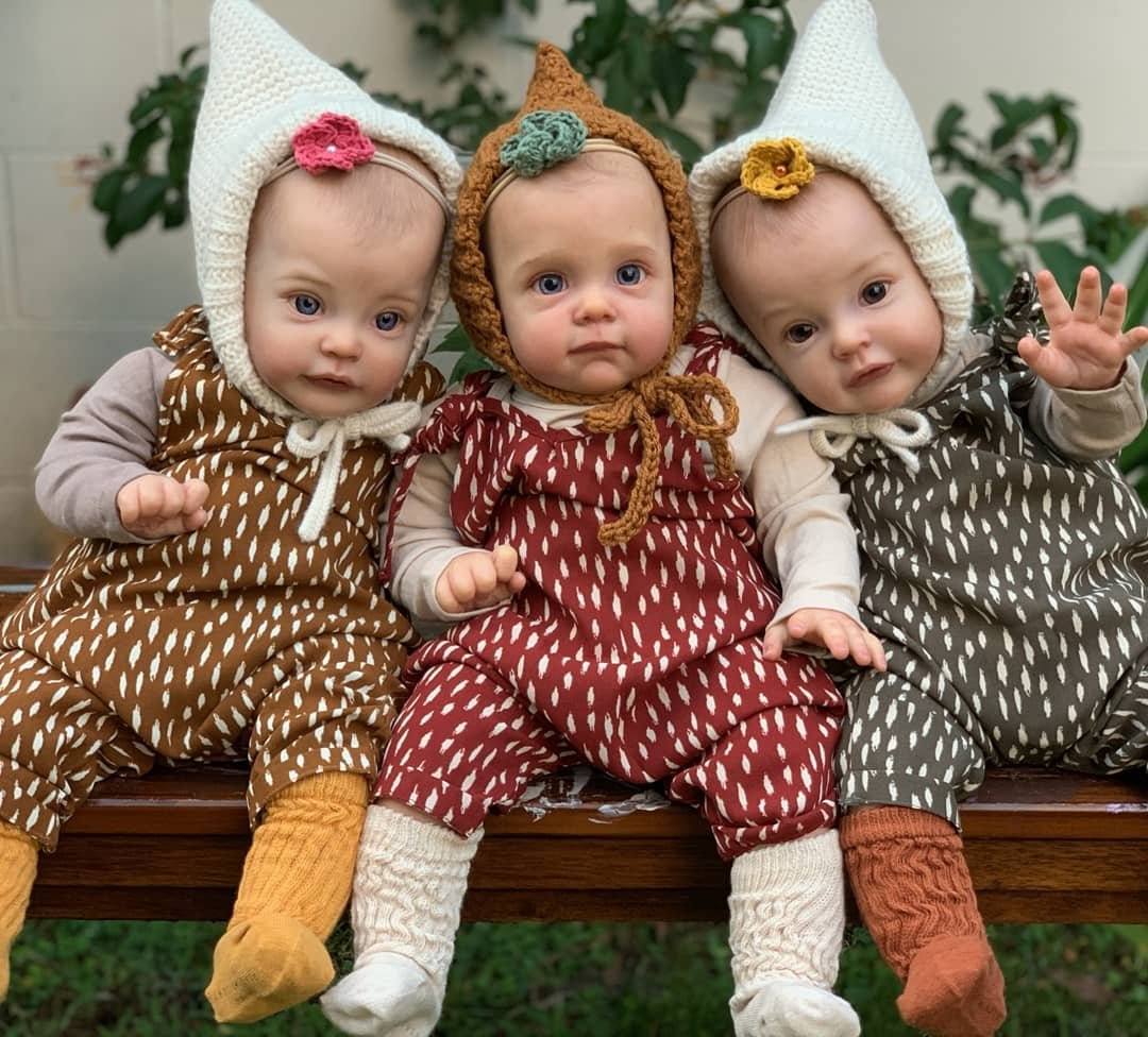 17″ Adorable Reborn Triplet Girls Dolls ,Hand-painted Hair Awake Reborn Dolls Set,Best New Year Gift