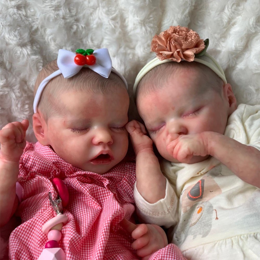 [New!]12” Soft Silicone Body Reborn Sleeping Baby Twins Sisters Girl Named Wensa & Quanya Reborn Hand-painted Hair Doll