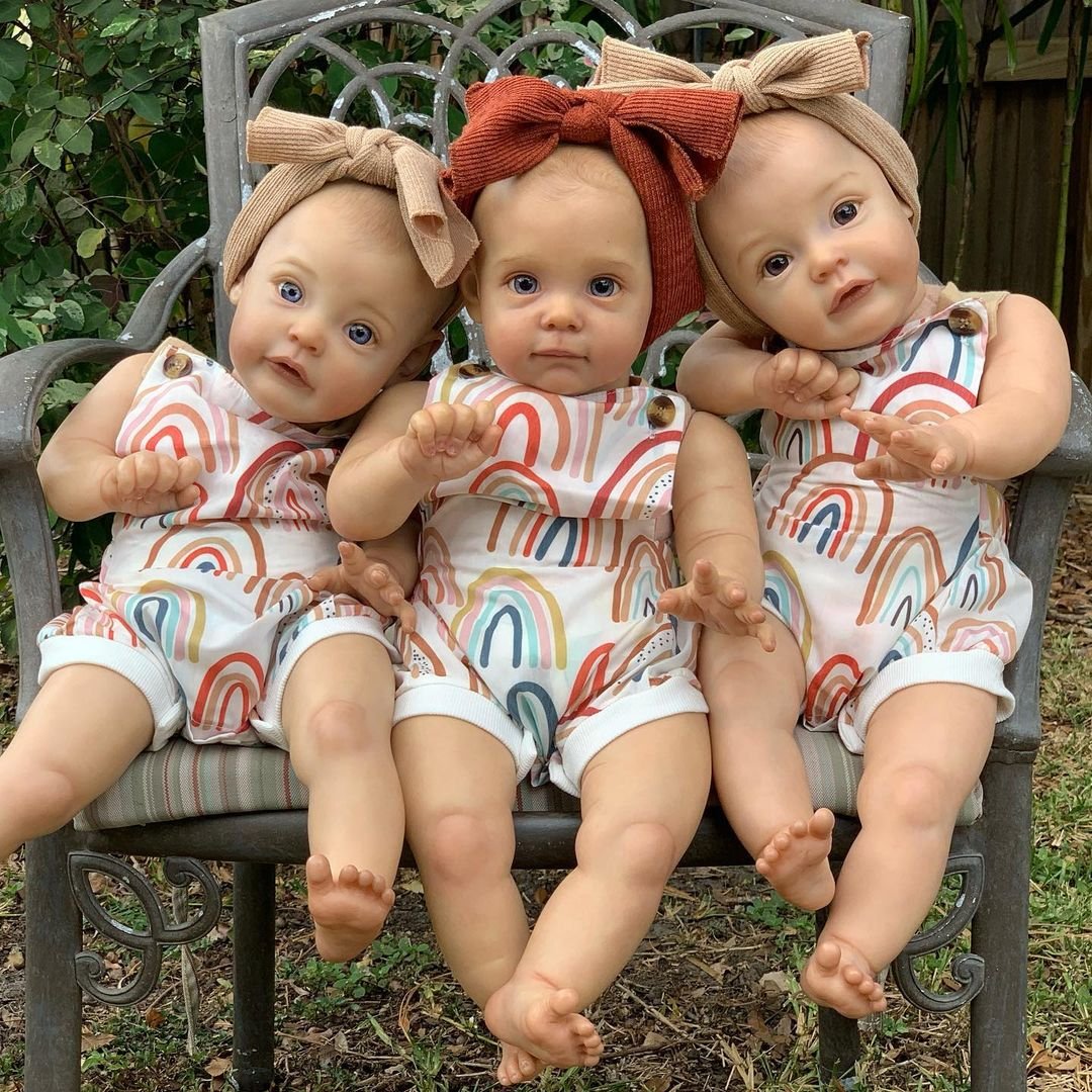 Reborn Triplet Girls 17″ Adorable Lifelike Eyes Opened Reborn Dolls Jean Lynn and Karen