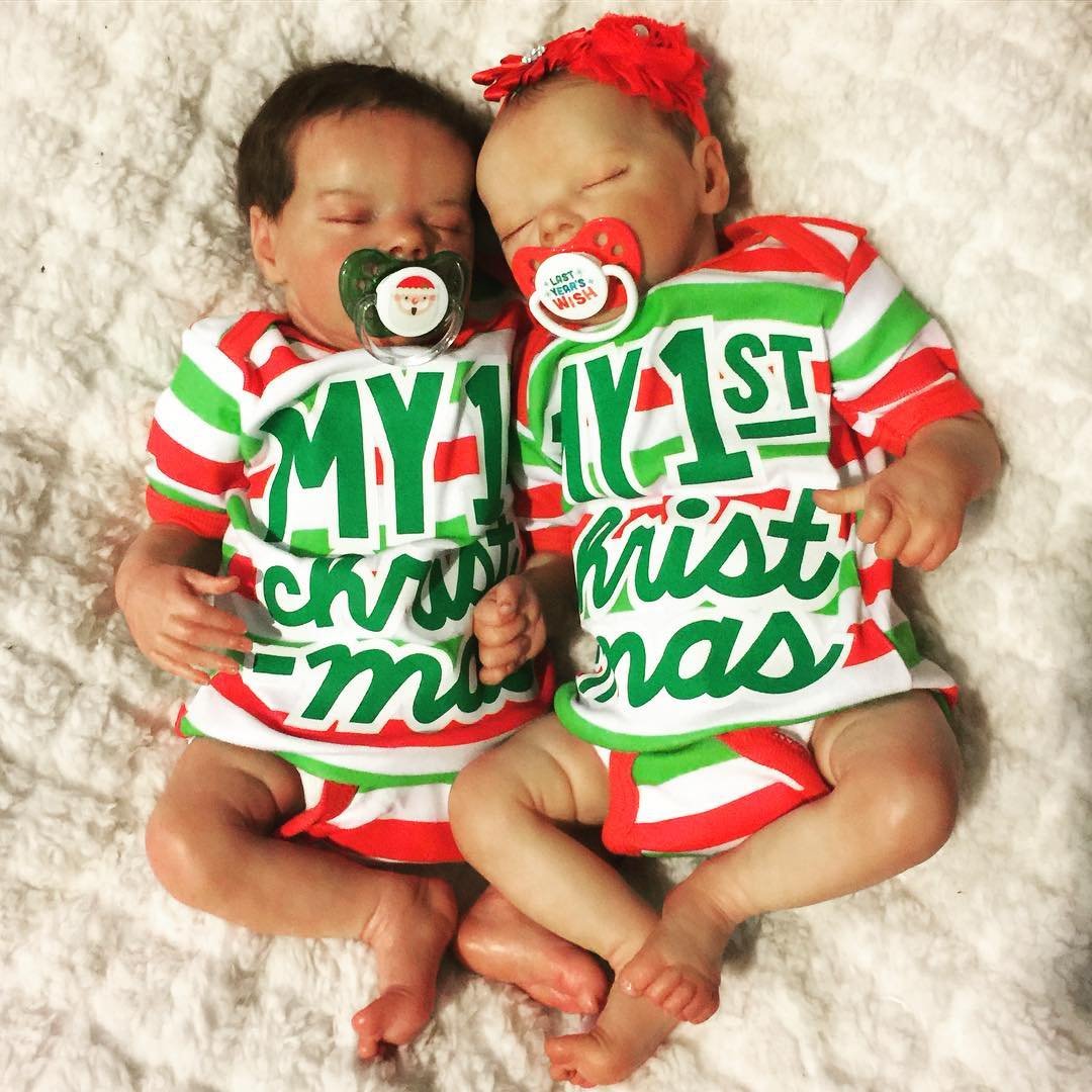 "Merry Christmas!"- 17"Realistic Reborn Twins Beautiful Silicone Baby Dolls Philippa and Nita, Preemie Life Like Reborn Pacifier Doll