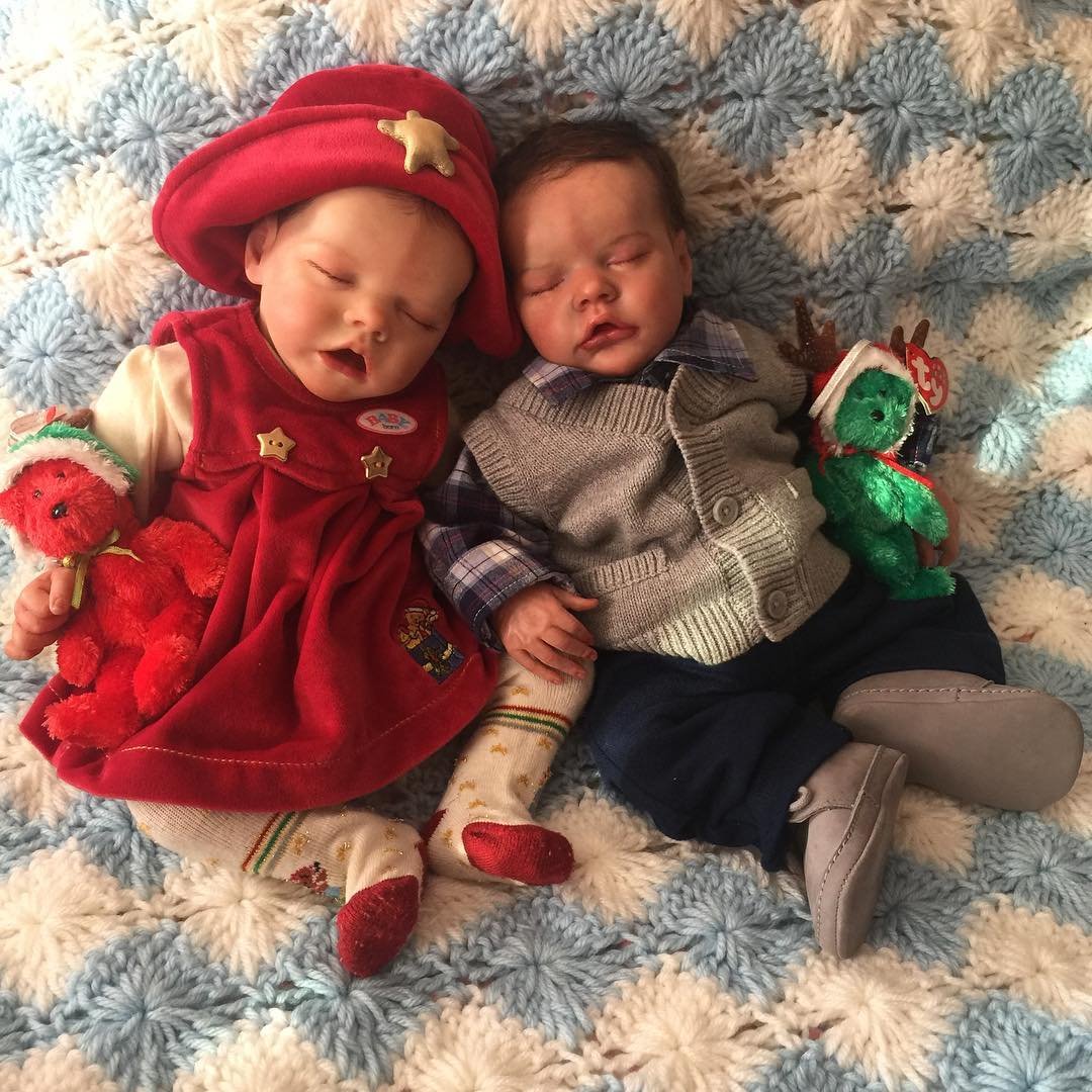 "Merry Christmas!"- 17"Realistic Reborn Beautiful Silicone Baby Twins Boy and Girl Vera and Winnie